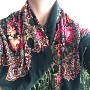 Green Flowery Shawl or Scarf